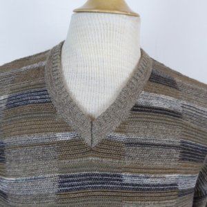 JOSEPH & LYMAN bloomingdales retro v neck print geometric cotton SWEATER brown L